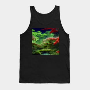 Digital Painting Scene Of a Lake Between Many Colorful Plants, Amazing Nature Tank Top